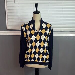 Brooks Brothers Argyle Quarter Zip Sweater XL 100% Cotton